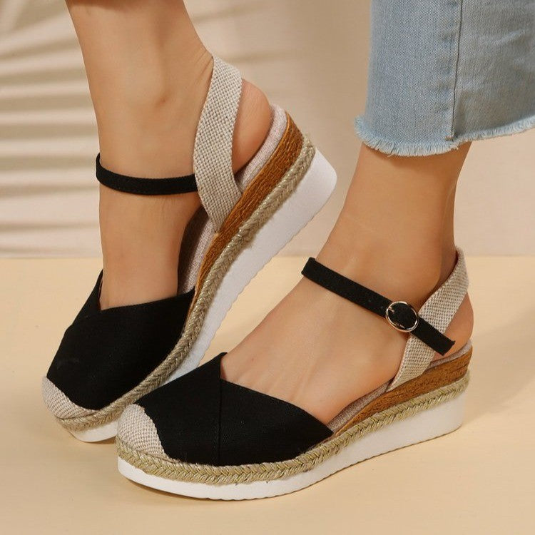 Women's Fashion Casual Wedge Closed Toe Outer Buckle Sandals