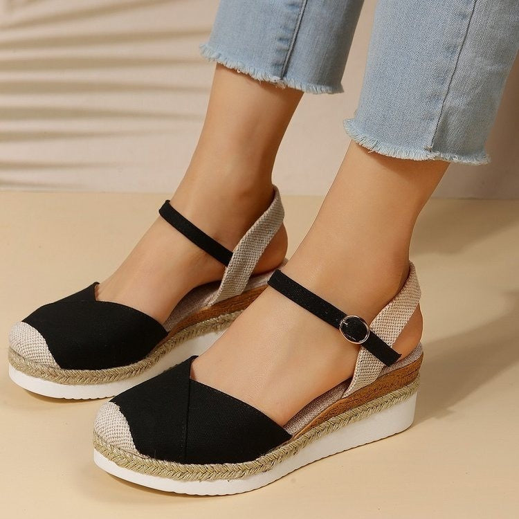 Women's Fashion Casual Wedge Closed Toe Outer Buckle Sandals