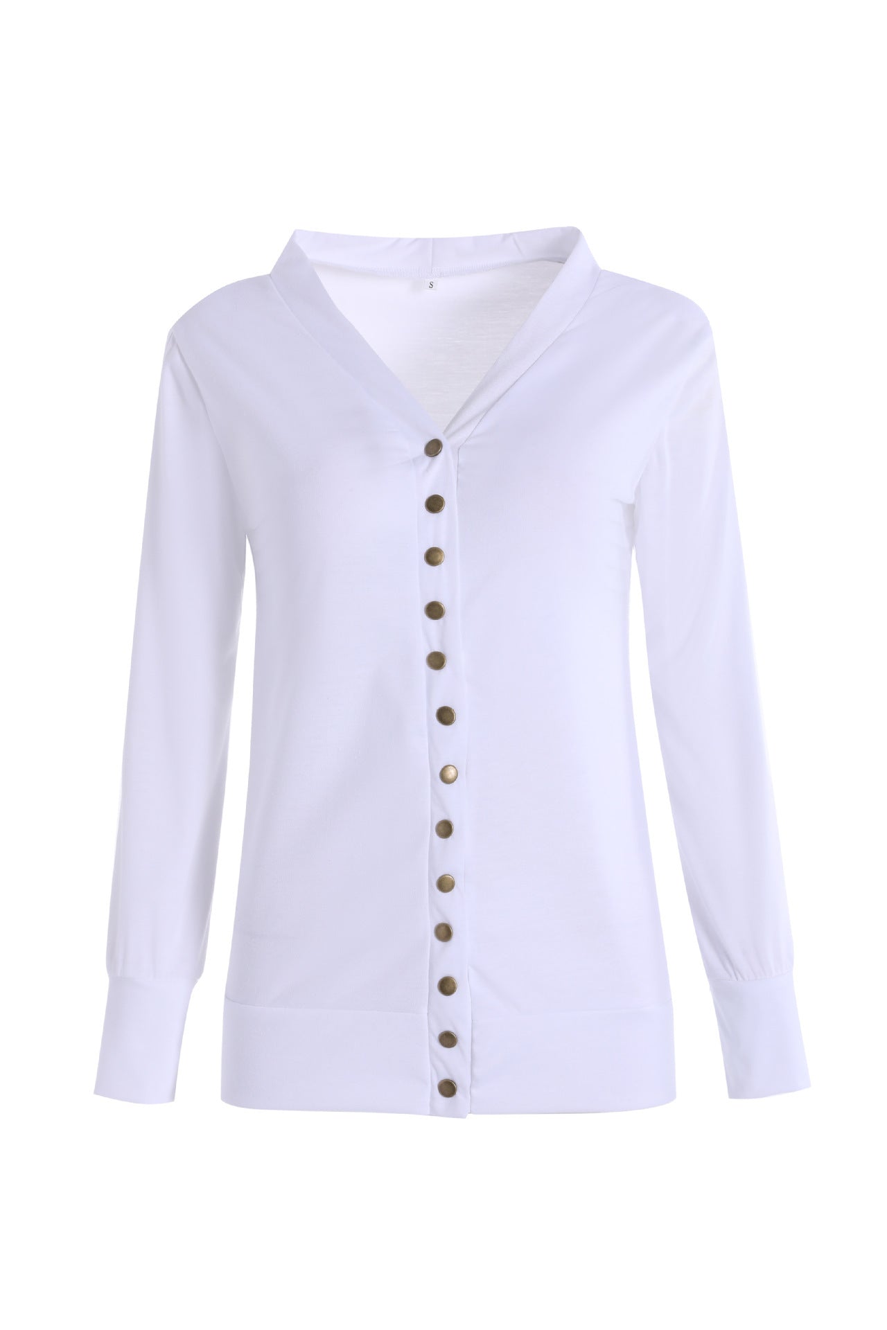 Women's Long Solid V-Neck Long Sleeve Button Cardigan Jacket