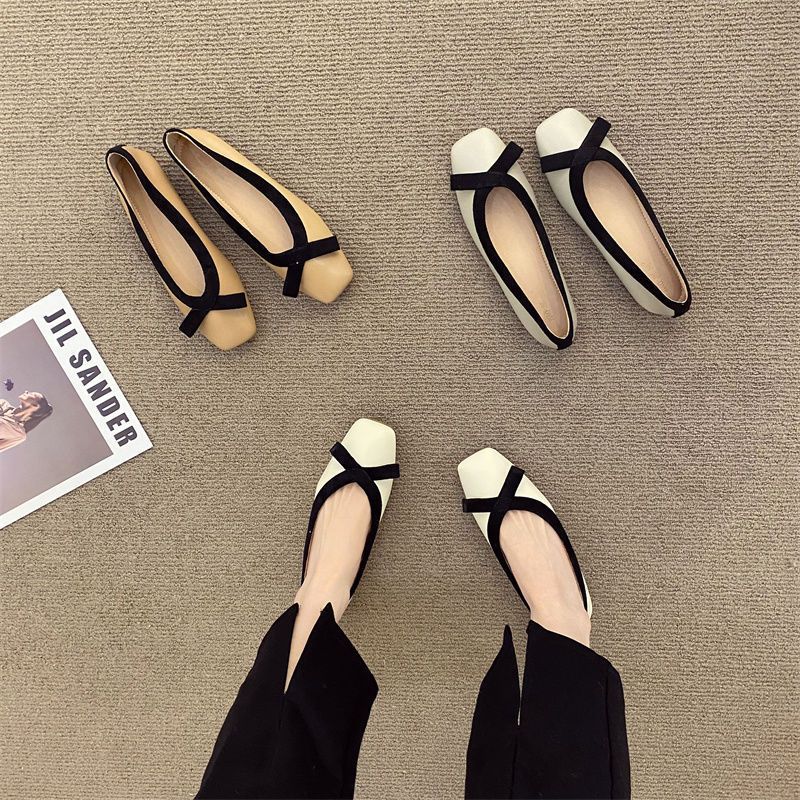 French Classic Style Square Toe Flat Shoes Women