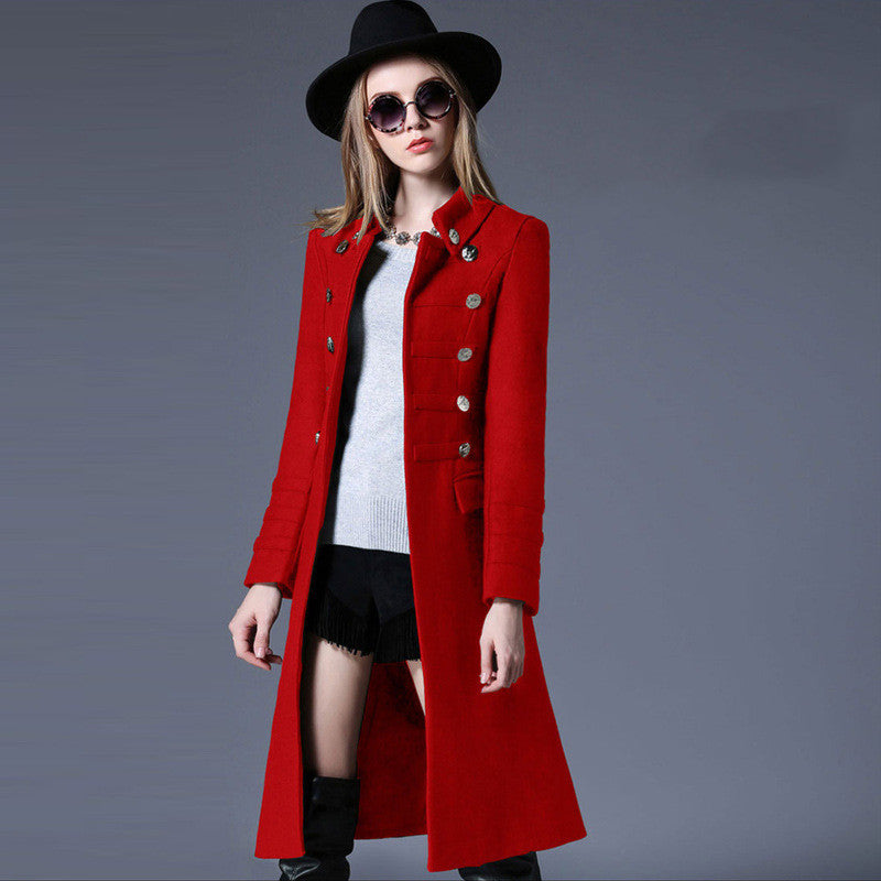 Mid-length Over-the-knee Woolen Coat With Waist