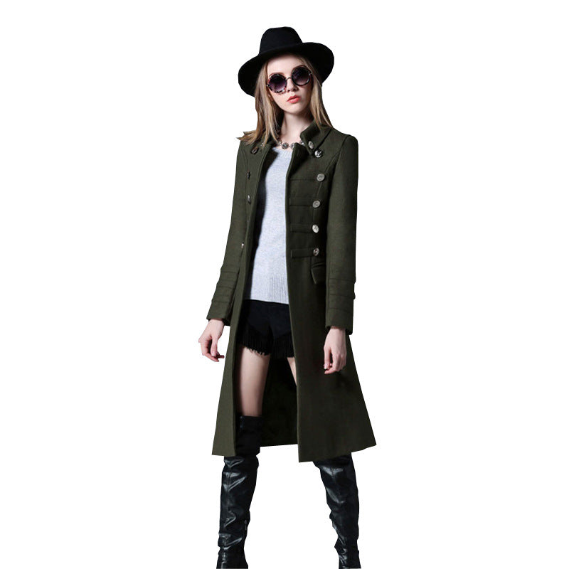 Mid-length Over-the-knee Woolen Coat With Waist