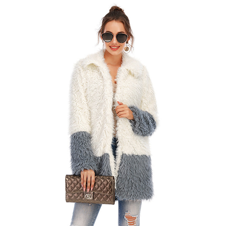 Medium length wide imitation fur cotton jacket