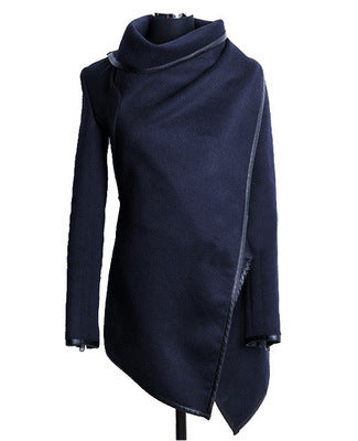 Irregular slim temperament woolen coat