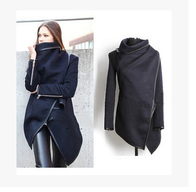 Irregular slim temperament woolen coat