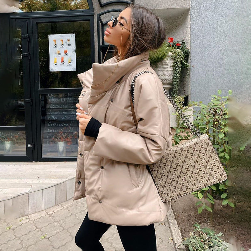 Women's solid color thick cotton trench coat