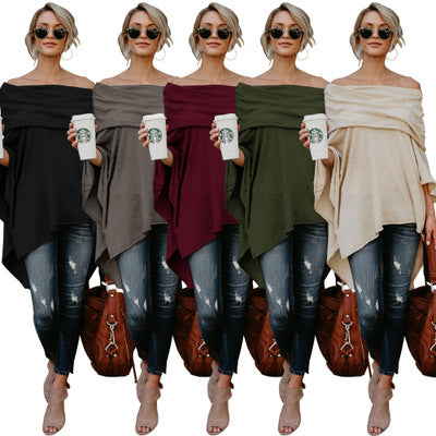 One Shoulder Loose Large Size Irregular Hem Cape Top Women