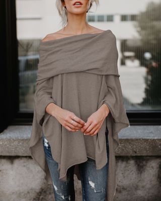 One Shoulder Loose Large Size Irregular Hem Cape Top Women