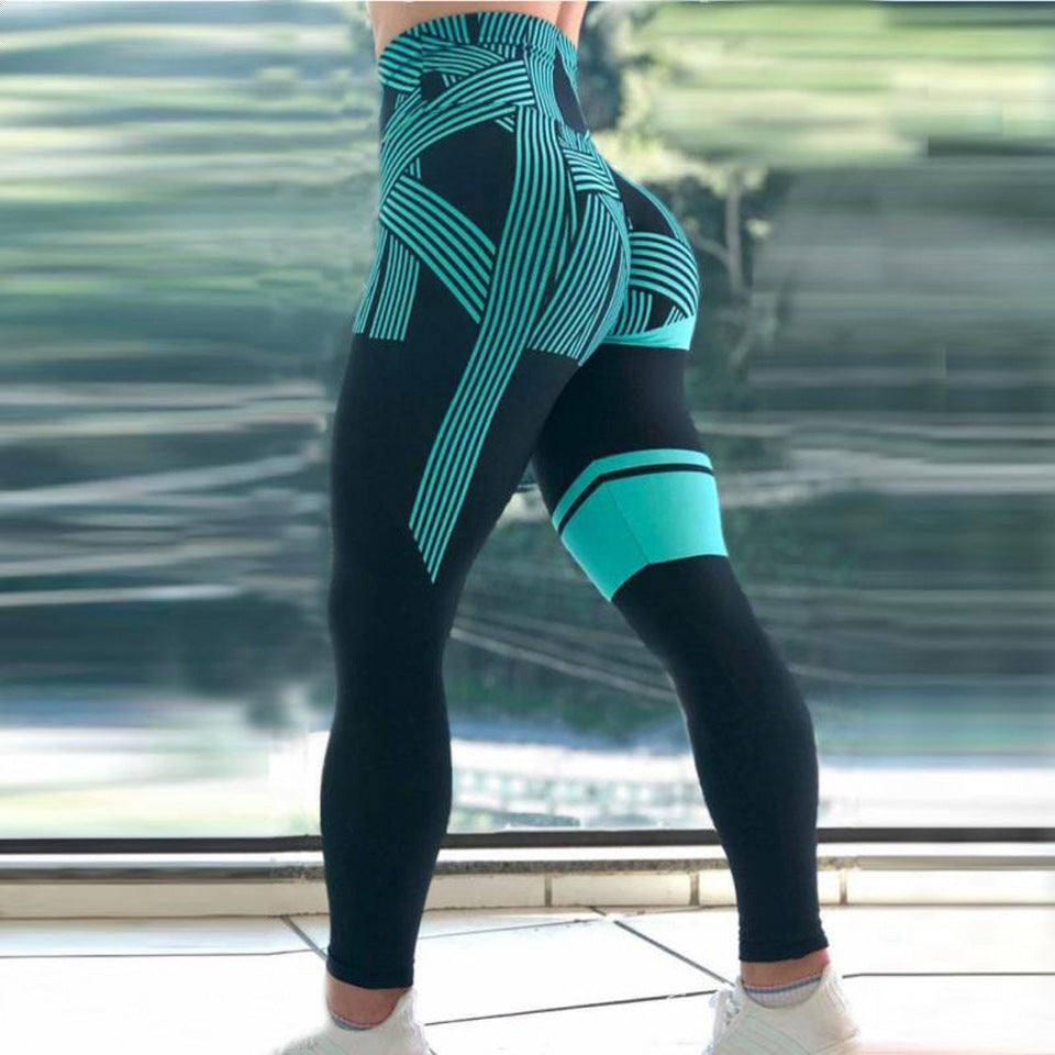 Striped Digital Printing Hip Lifting High Waist Fitness Leggings Women