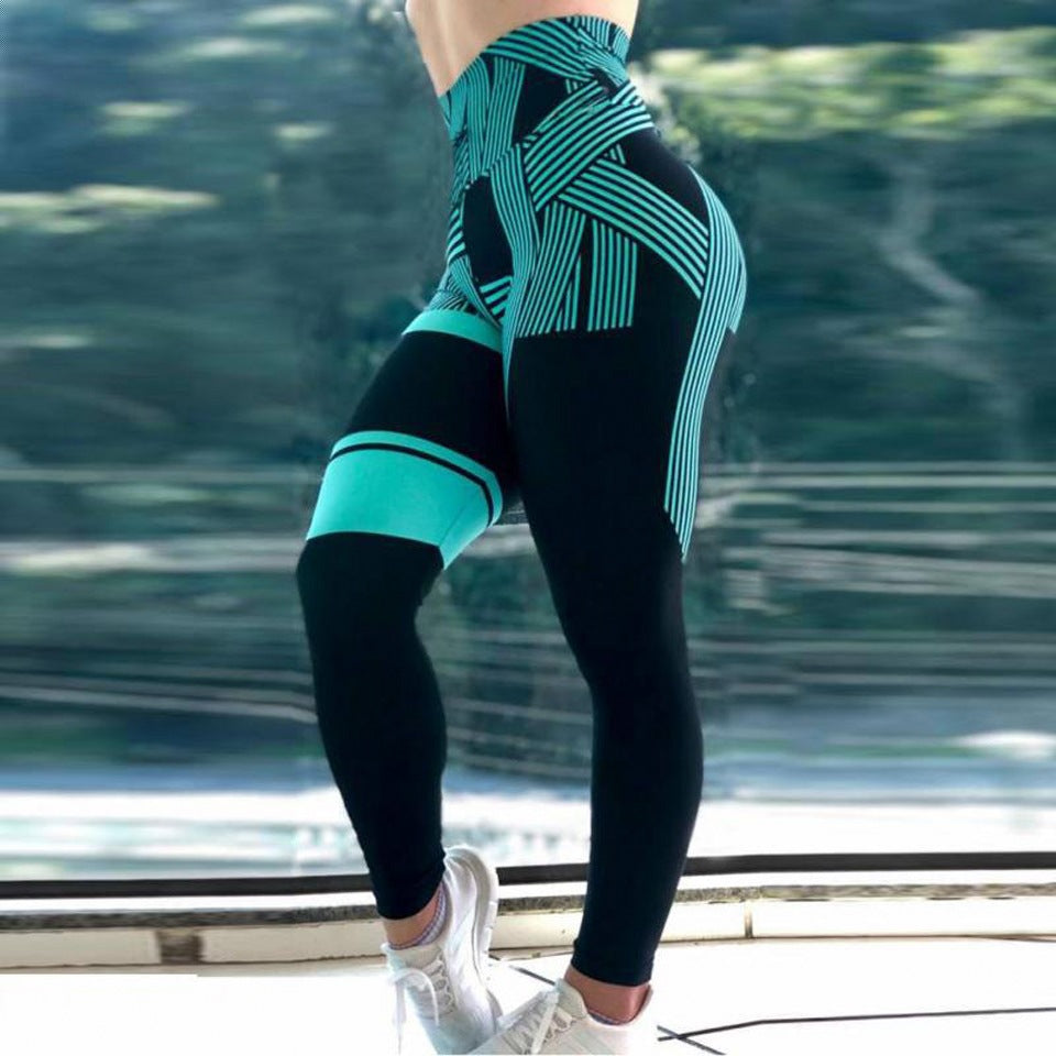 Striped Digital Printing Hip Lifting High Waist Fitness Leggings Women