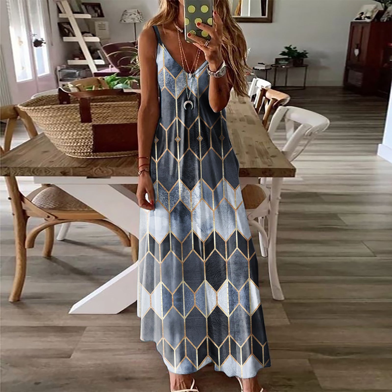 Summer Casual Printed Camisole Long Dress