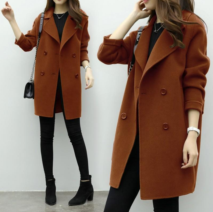 Double-breasted woolen coat