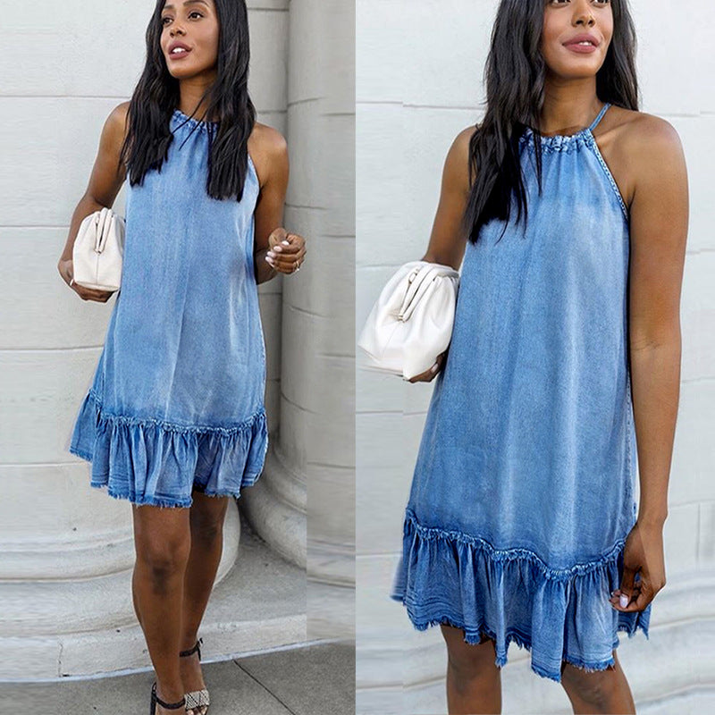 Summer Halter Denim Halterneck Dress