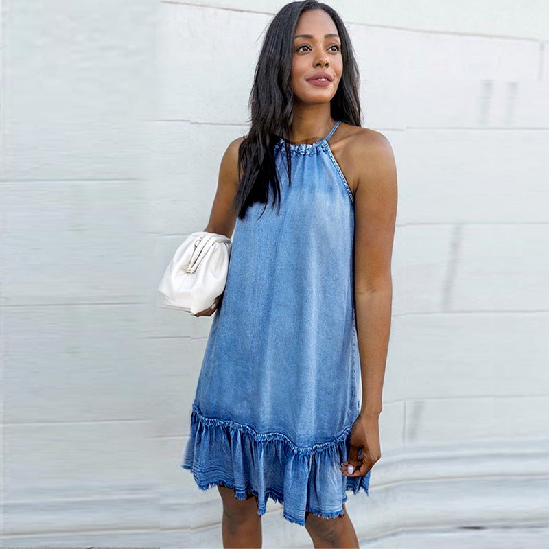 Summer Halter Denim Halterneck Dress