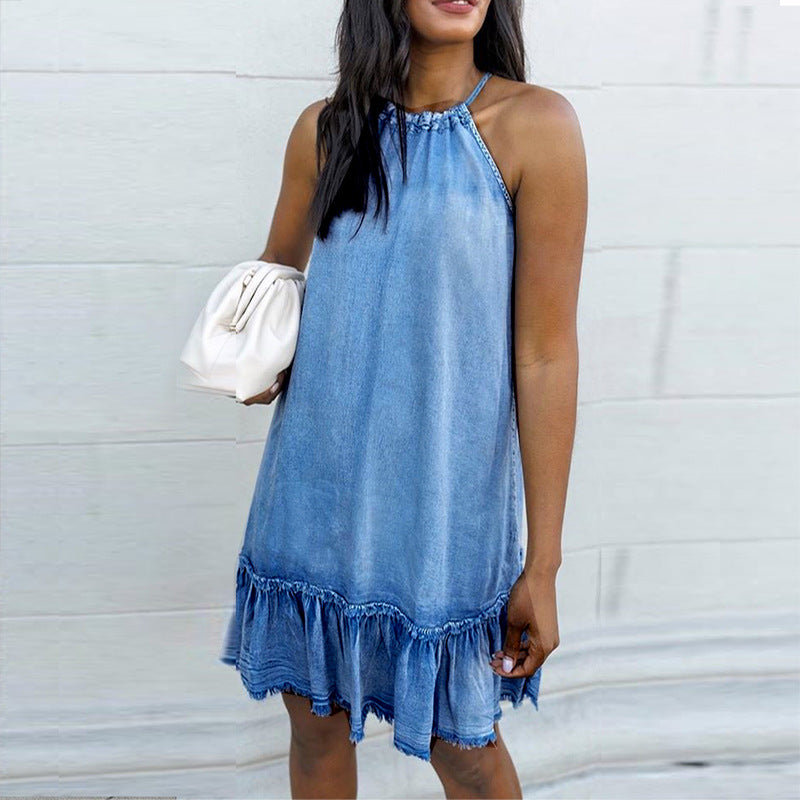 Summer Halter Denim Halterneck Dress