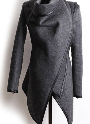 Irregular slim temperament woolen coat