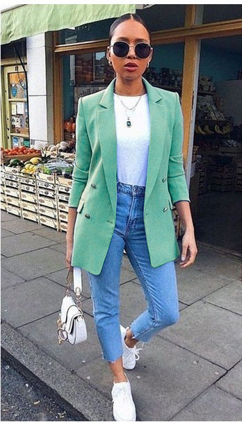 Candy-colored mid-length temperament blazer