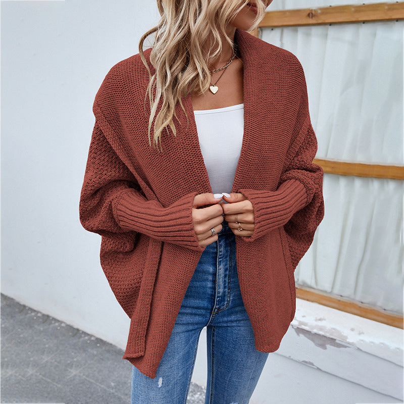 Women's Casual Fashion Solid Color Doll Sleeve Sweater Jacket