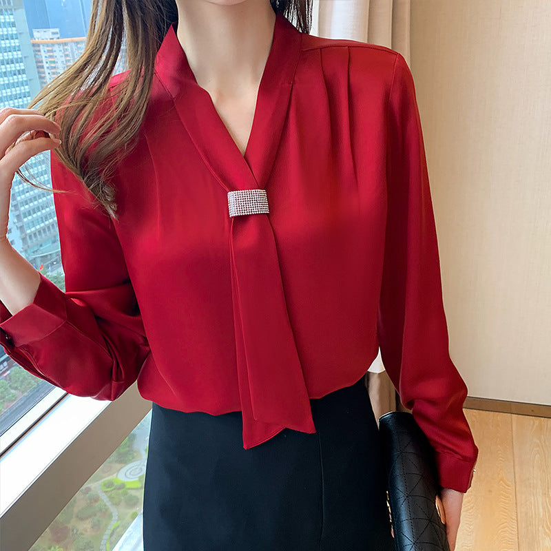 Women's Long Sleeve Fashion Slim Acetate Satin Top