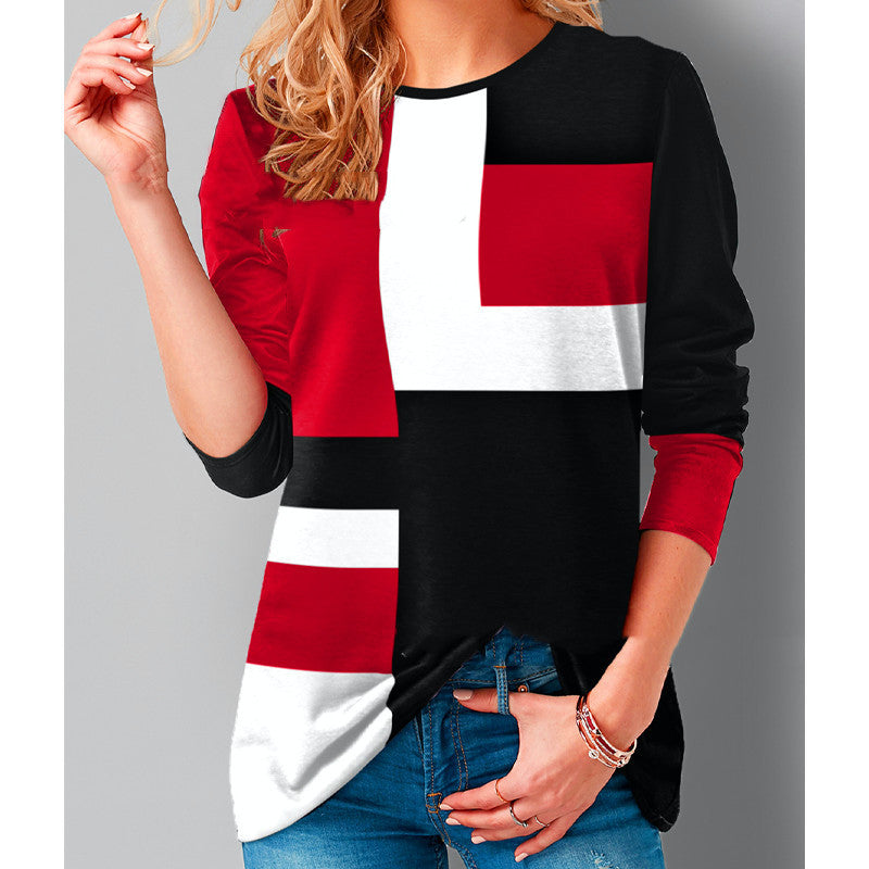 Women's Geometric Colorblock Long Sleeve T-Shirt