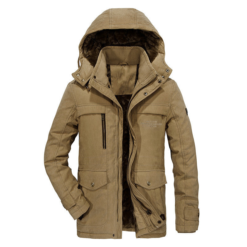 Hooded Fleece-lined Men's Plus Size Cotton-padded Coat