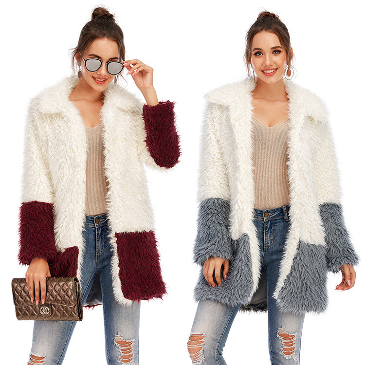 Medium length wide imitation fur cotton jacket