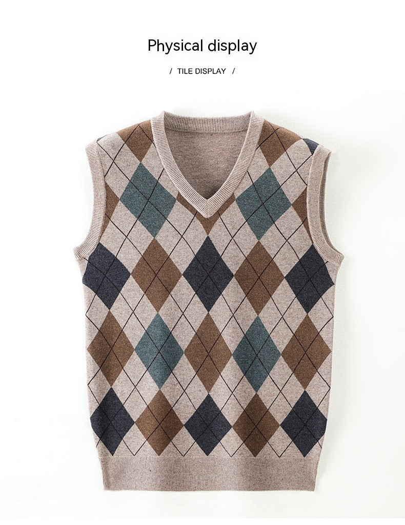 Men's Autumn And Winter V-neck Sleeveless Knit With Wool Vest