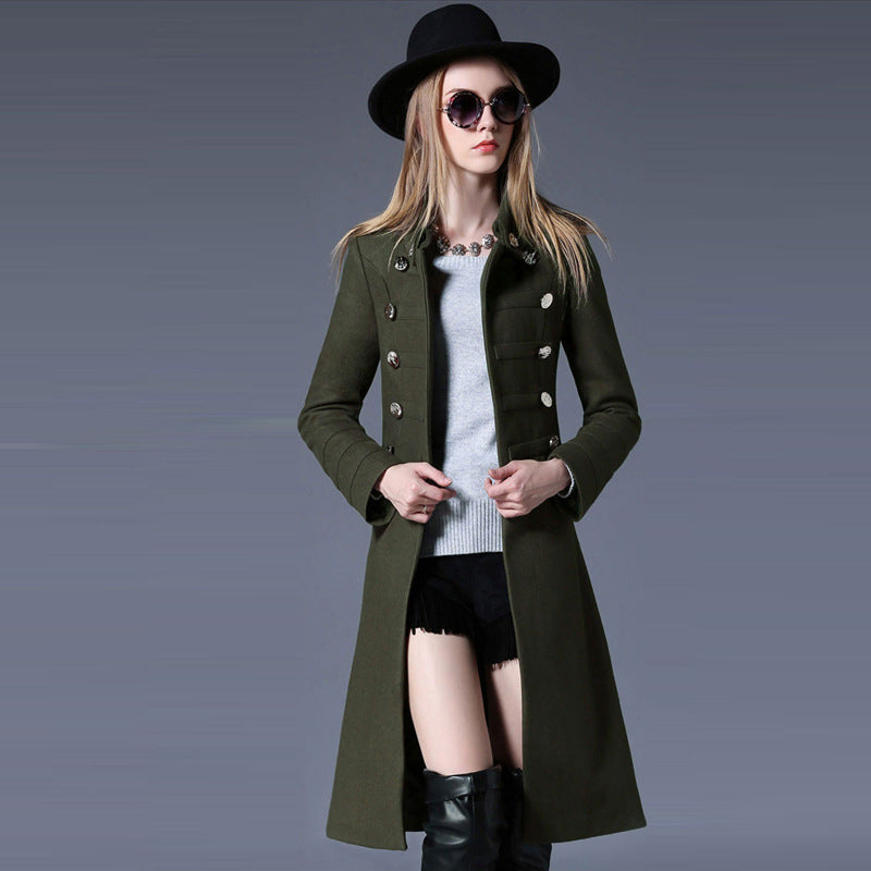 Mid-length Over-the-knee Woolen Coat With Waist