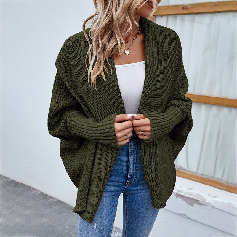 Women's Casual Fashion Solid Color Doll Sleeve Sweater Jacket