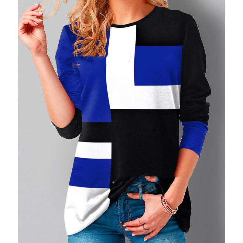 Women's Geometric Colorblock Long Sleeve T-Shirt