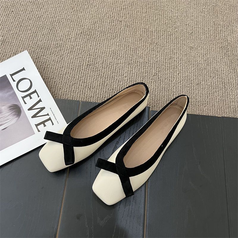 French Classic Style Square Toe Flat Shoes Women