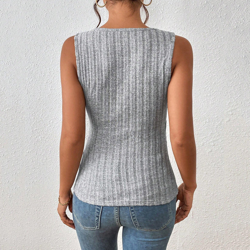 European And American Fashion Casual Button V-neck Women's Vest