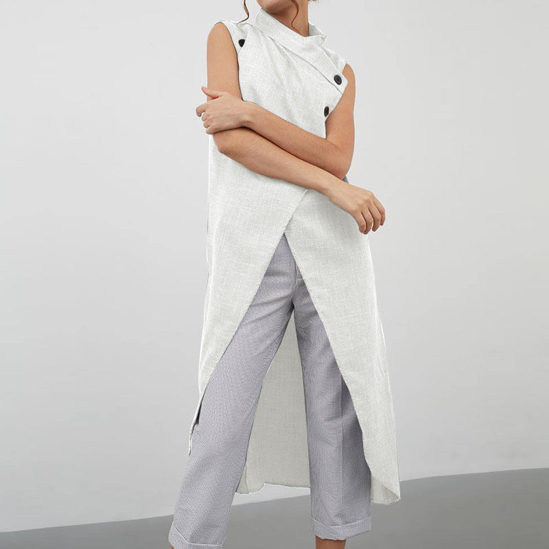 Button Sleeveless Irregular Cardigan