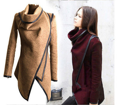 Irregular slim temperament woolen coat