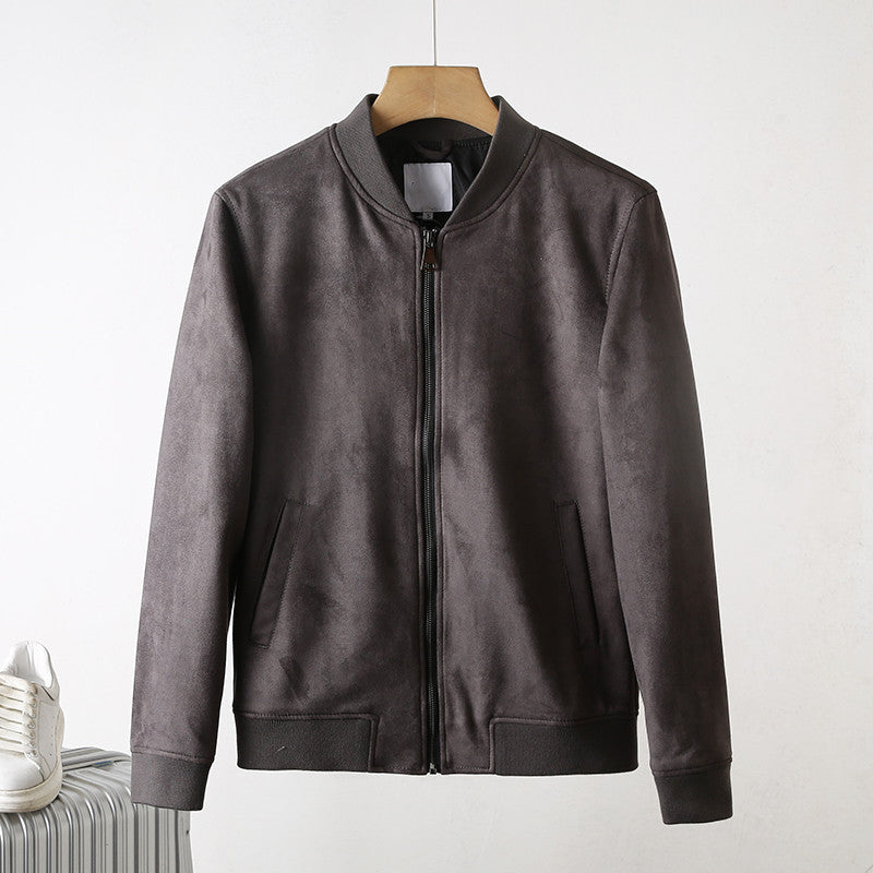 Men's Suede Autumn Solid Color Casual Baseball Collar Jacket Jacket