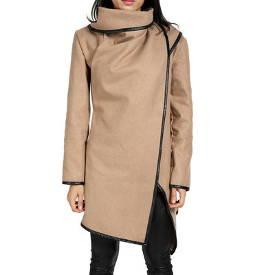 Irregular slim temperament woolen coat