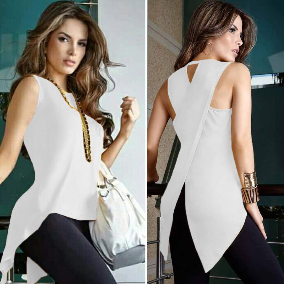 Fashionable Back Slit Irregular Top T-shirt Women