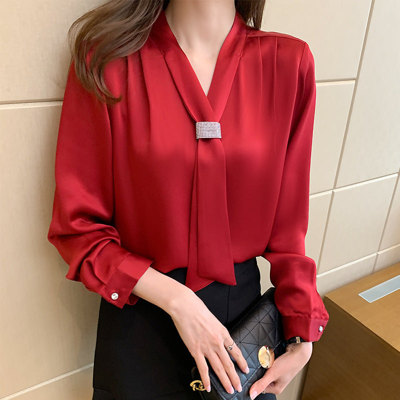 Women's Long Sleeve Fashion Slim Acetate Satin Top