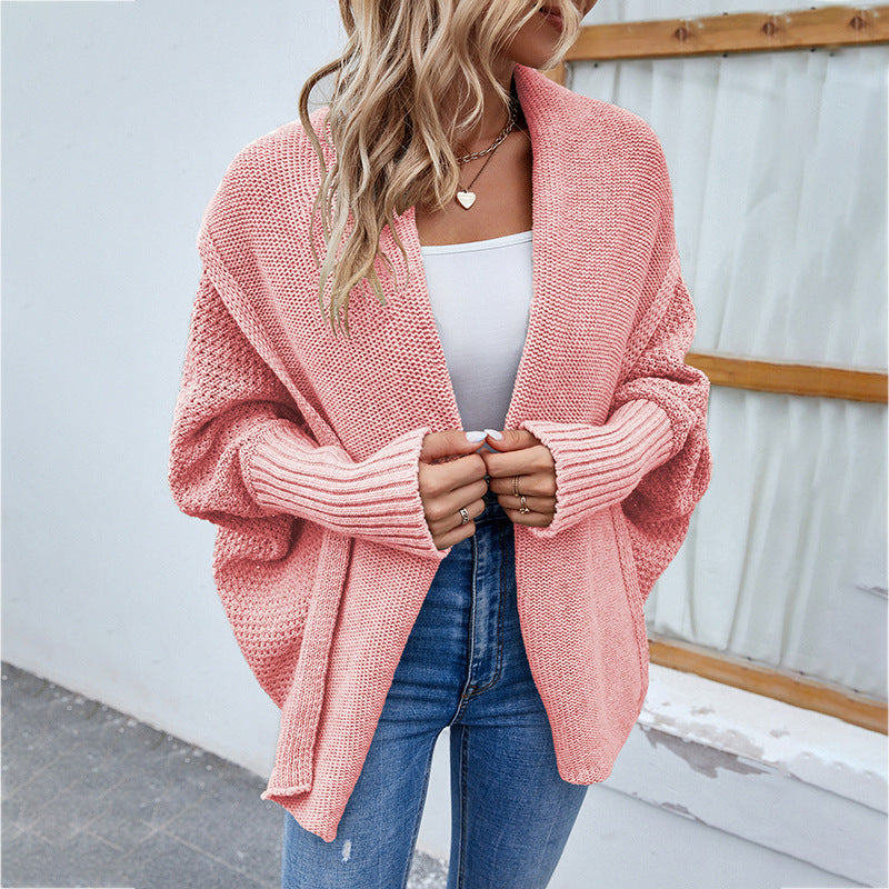 Women's Casual Fashion Solid Color Doll Sleeve Sweater Jacket