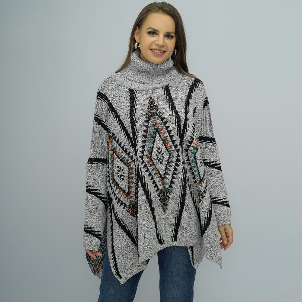 Women's Diamond Pattern Slit Drop Shoulder Sleeve Sweater