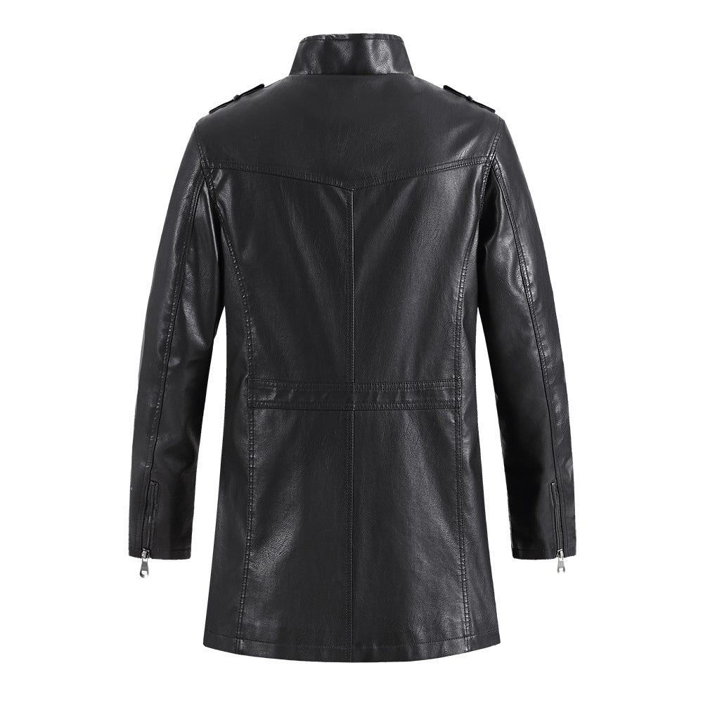 Men's Fashionable Standing Collar Plush Leather Jacket