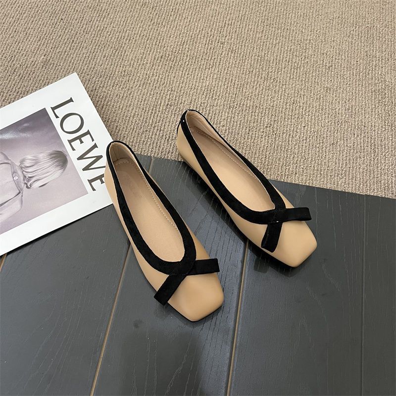 French Classic Style Square Toe Flat Shoes Women