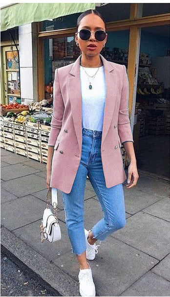 Candy-colored mid-length temperament blazer