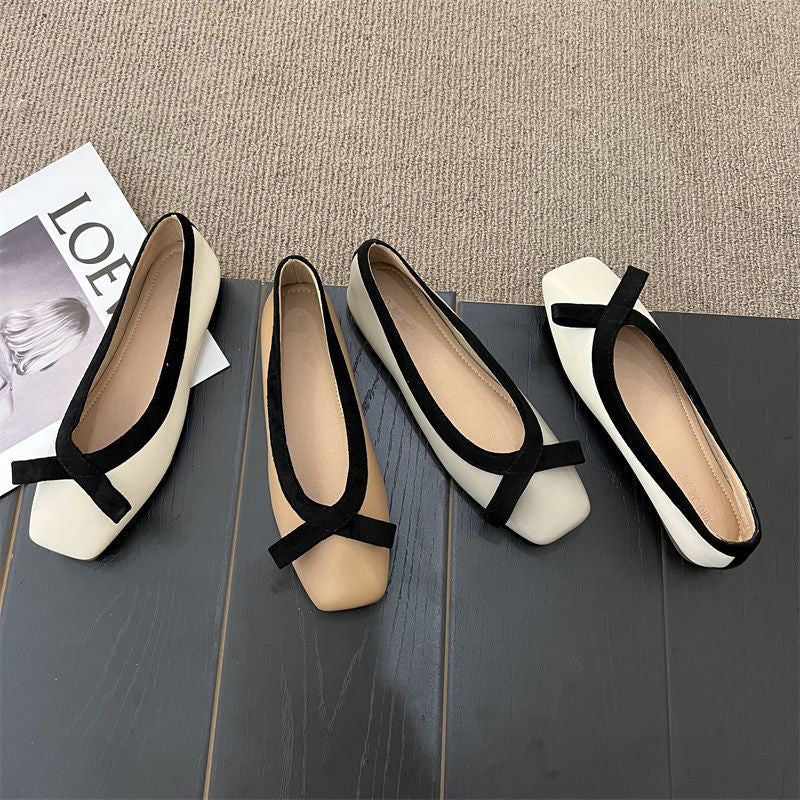 French Classic Style Square Toe Flat Shoes Women