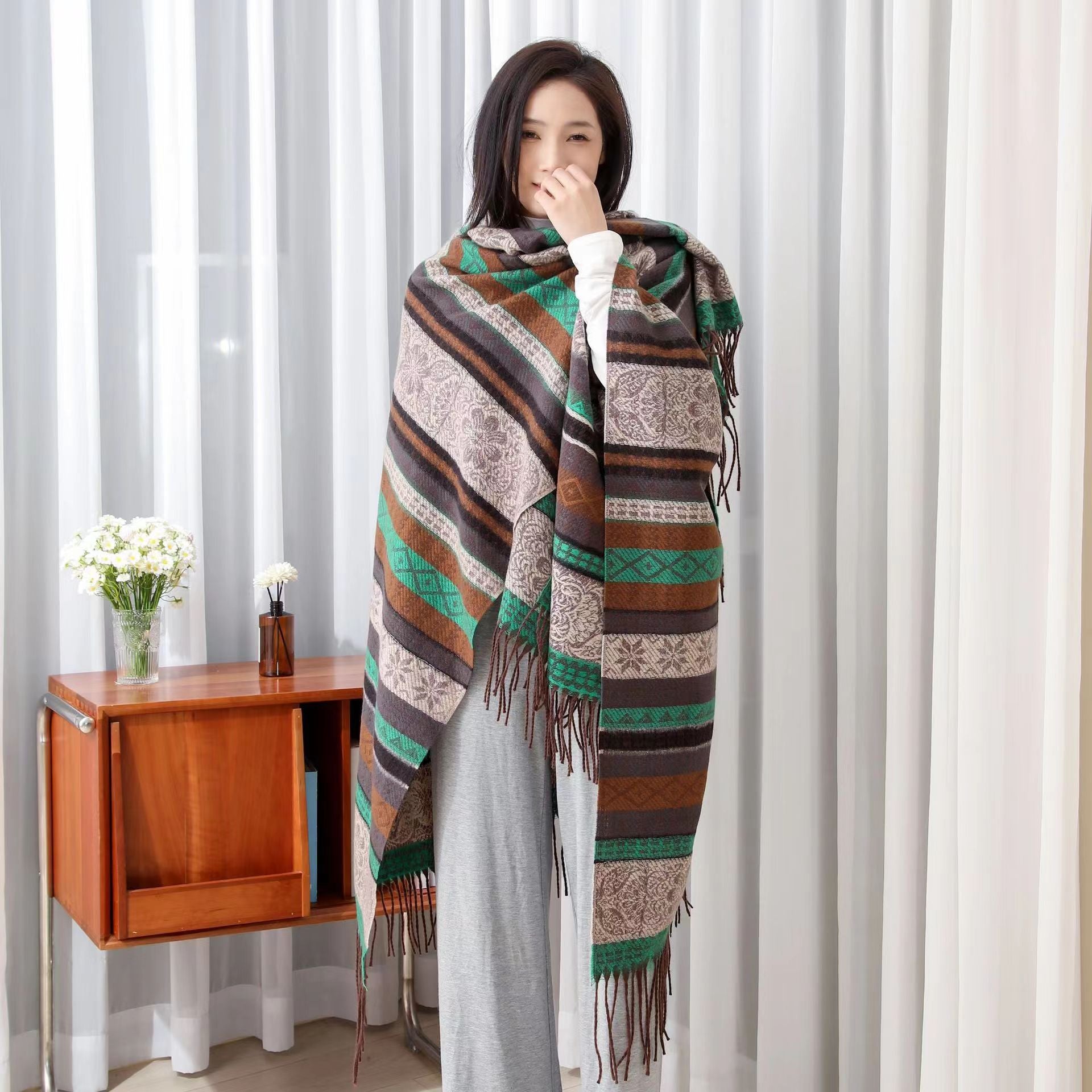 Women's Printed Ethnic Style Shawl Outer Match Cloak