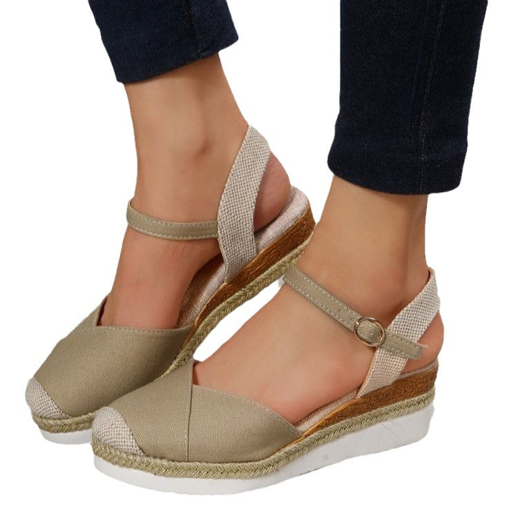 Women's Fashion Casual Wedge Closed Toe Outer Buckle Sandals