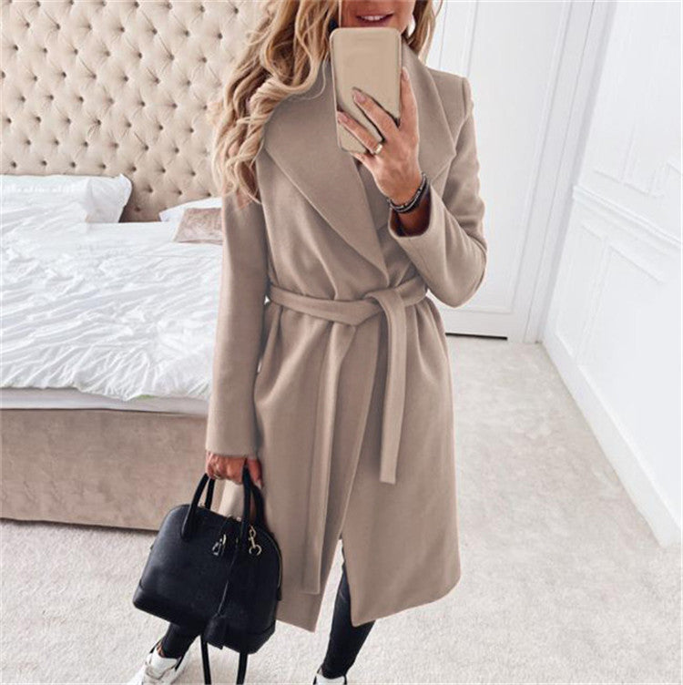 Women's Solid Mid Length Lapel Tie Jacket