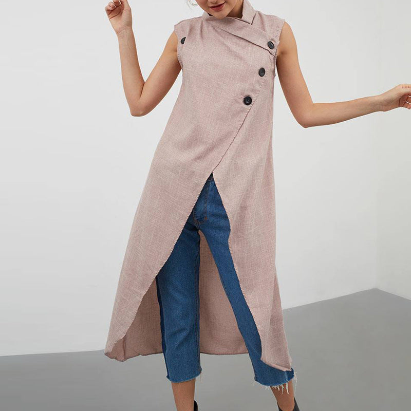 Button Sleeveless Irregular Cardigan