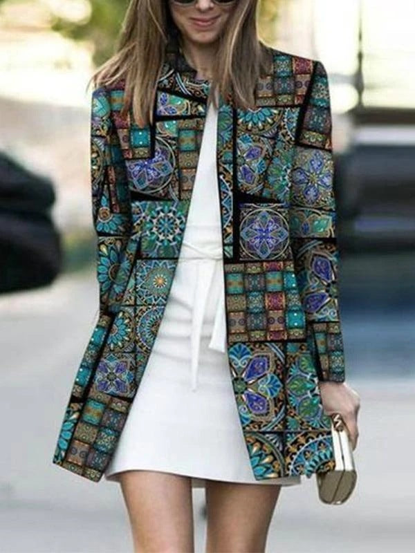 Women's Digital Printing Mid Length Cardigan Jacket