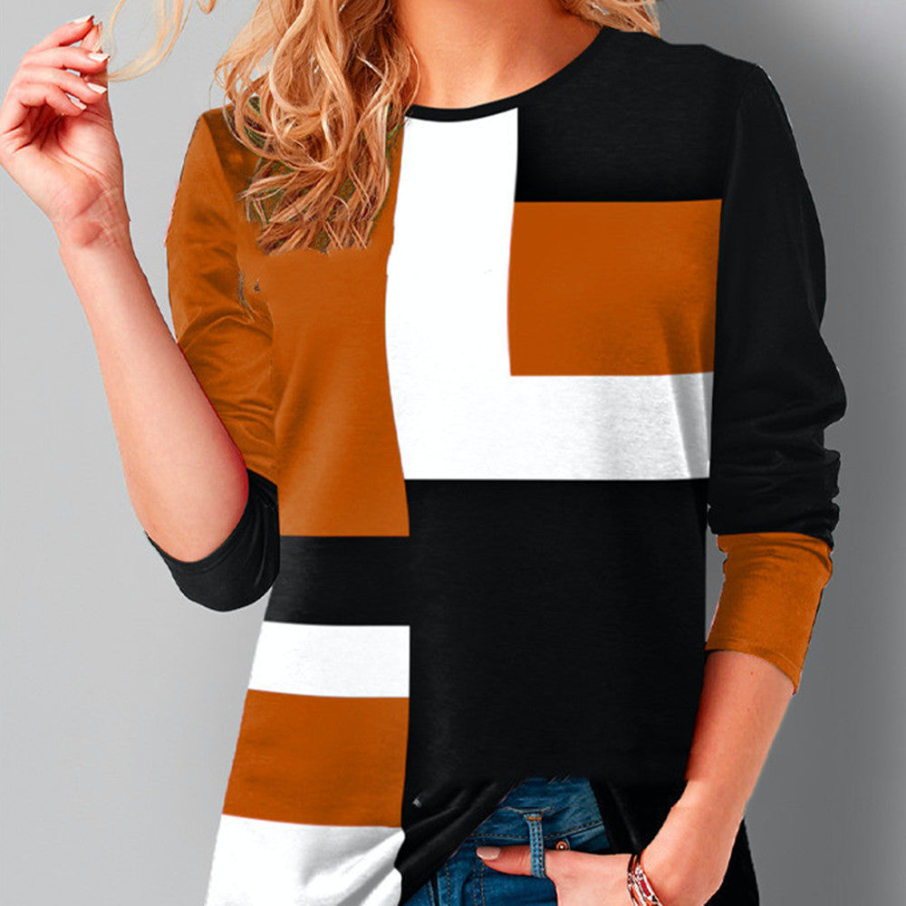 Women's Geometric Colorblock Long Sleeve T-Shirt